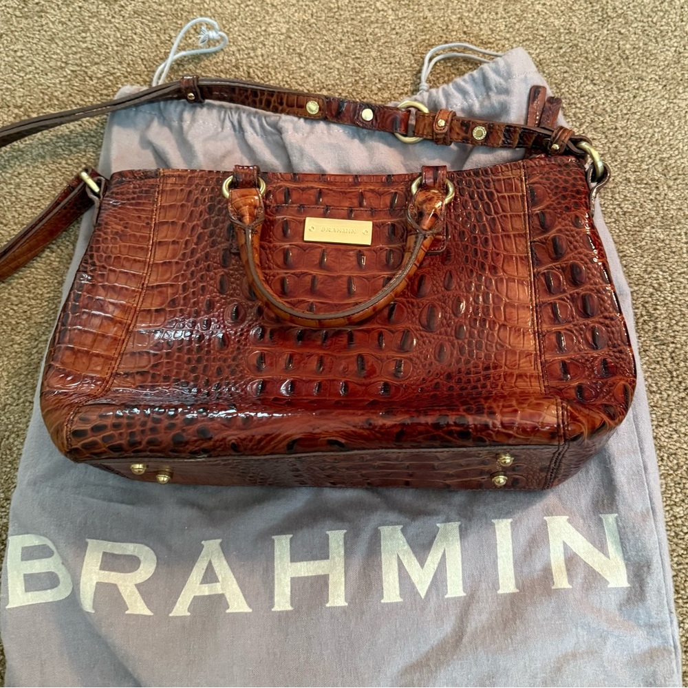 Brahmin Brown Crocodile Embossed Satchel